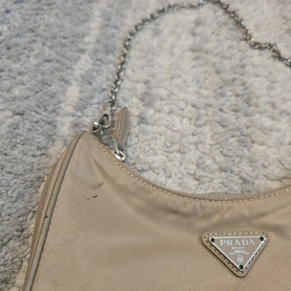 PRADA Shoulder Bag Nylon Beige Silver Chain Srrap - Picture 3 of 16